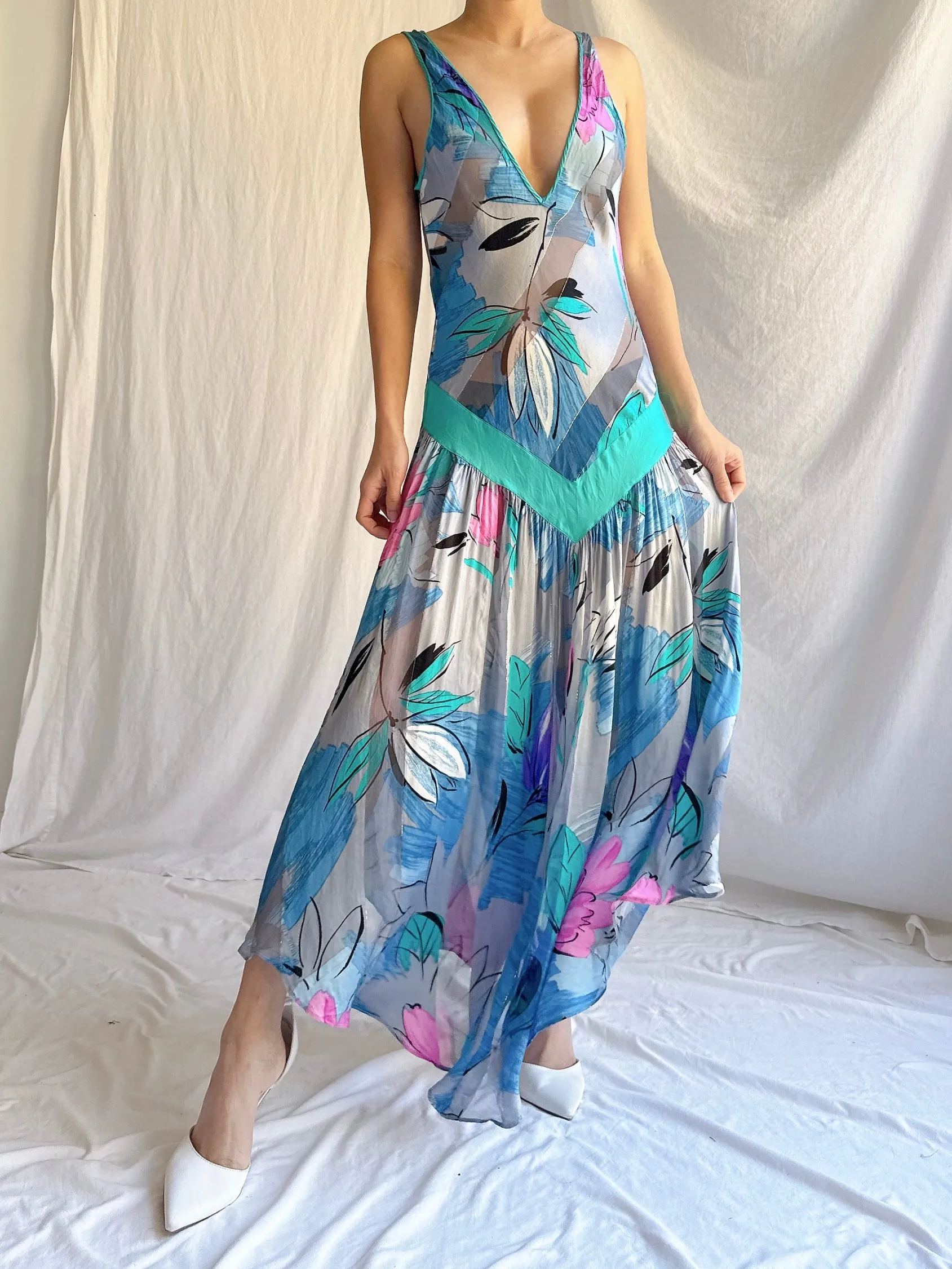 1980s Victoria Secret Silk Dropped Waist Slip Dress - M