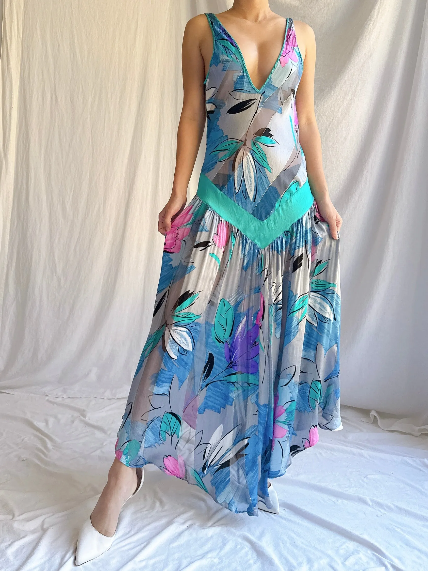 1980s Victoria Secret Silk Dropped Waist Slip Dress - M