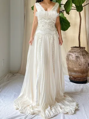 1990s Satin Pleated Gown - L