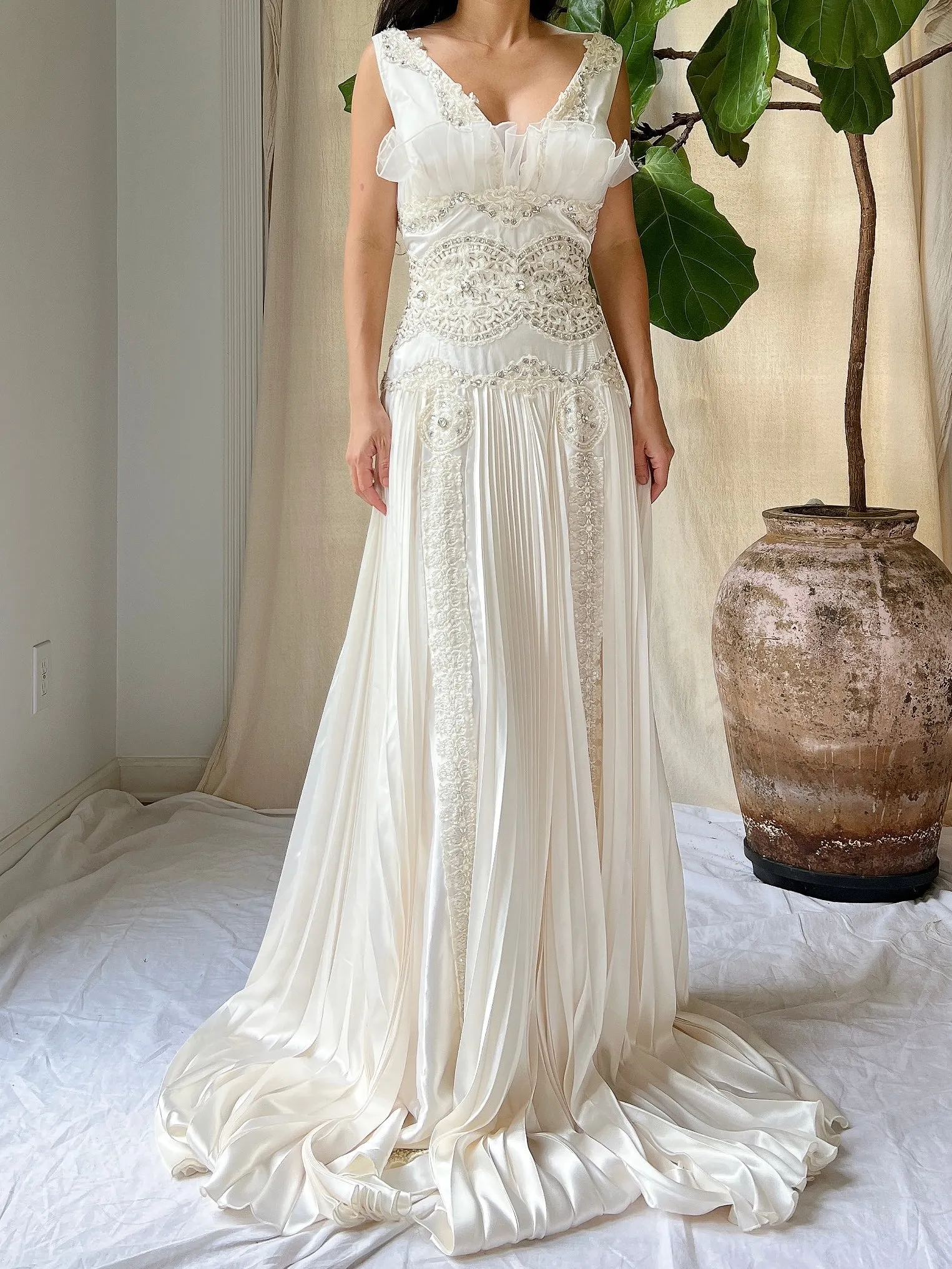 1990s Satin Pleated Gown - L