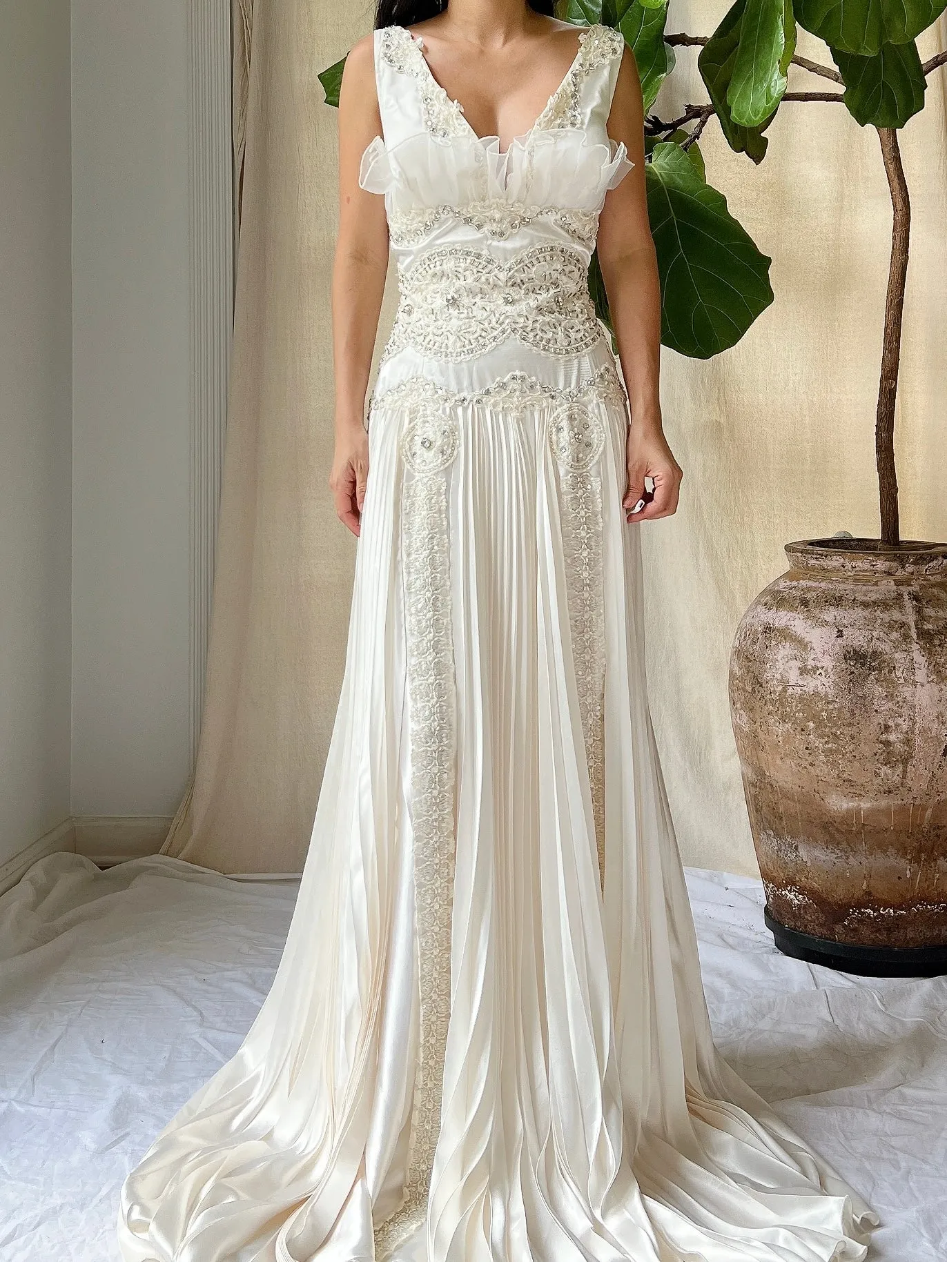 1990s Satin Pleated Gown - L