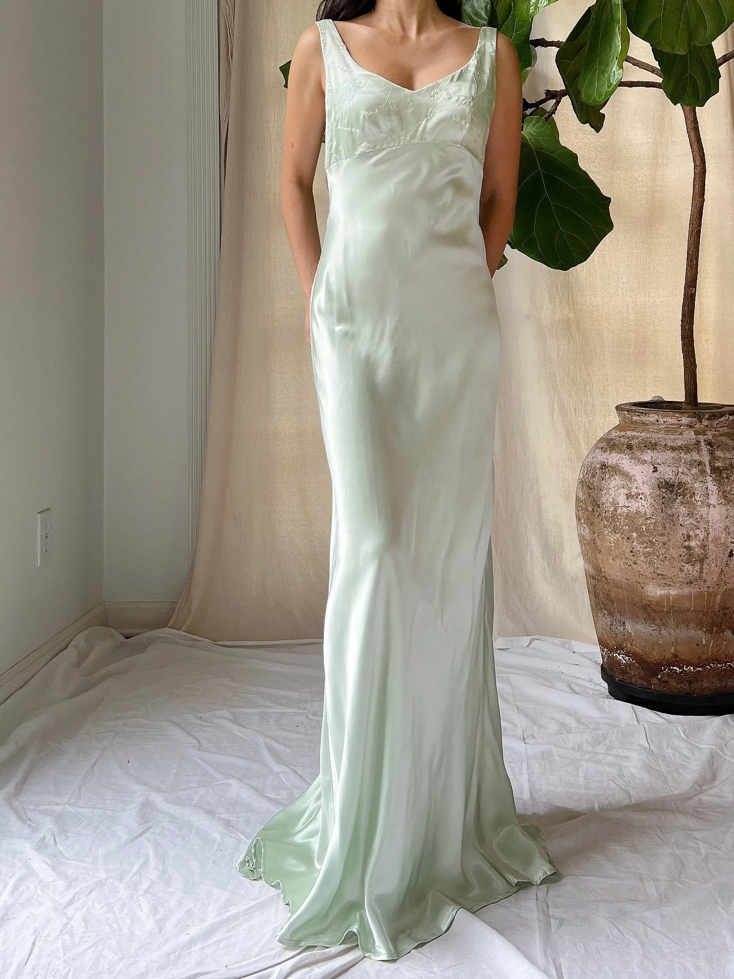 1990s Seafoam Satin Dress - XS