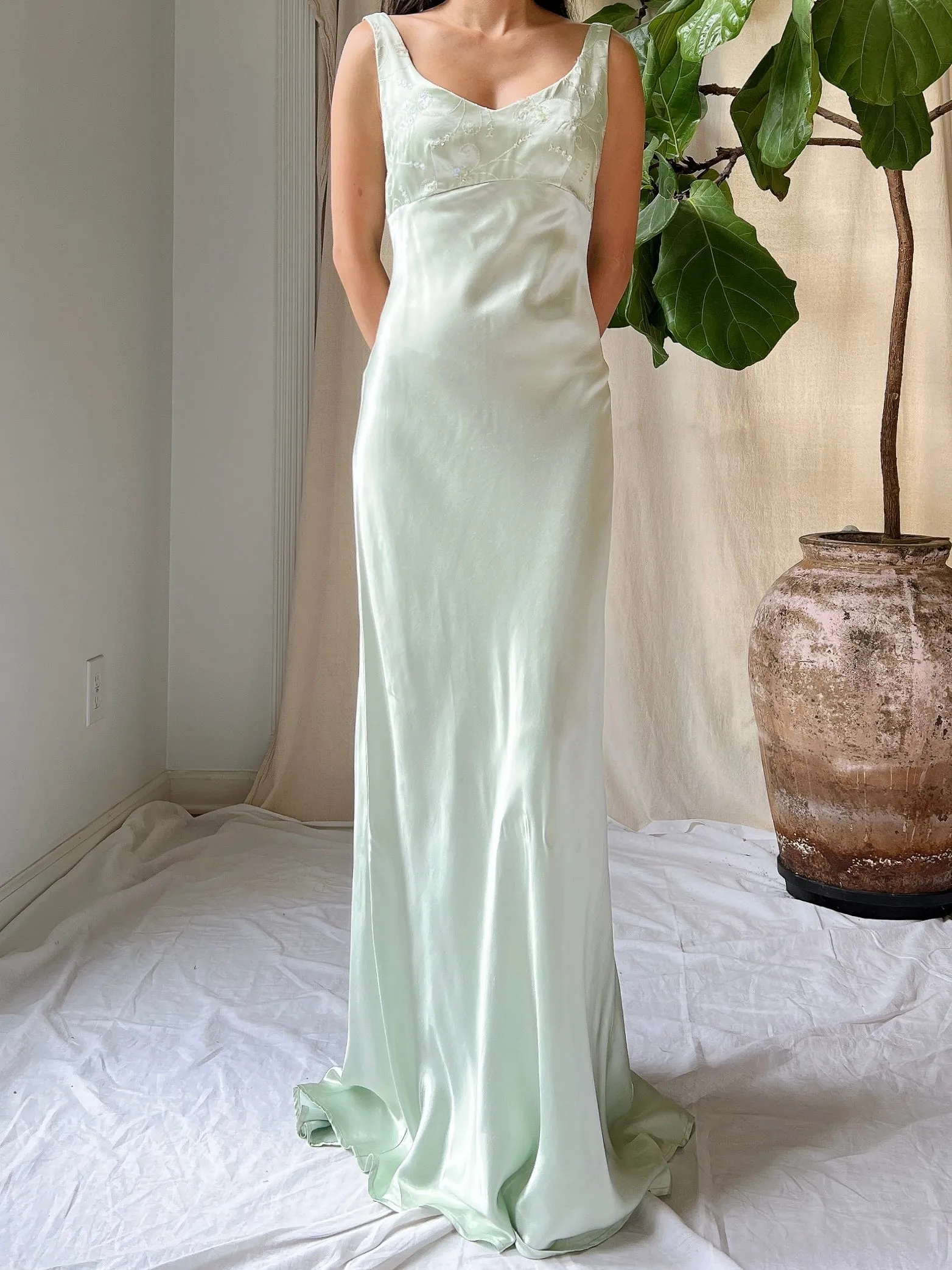 1990s Seafoam Satin Dress - XS