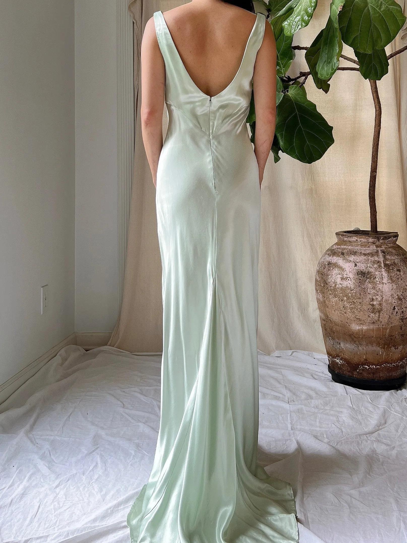1990s Seafoam Satin Dress - XS