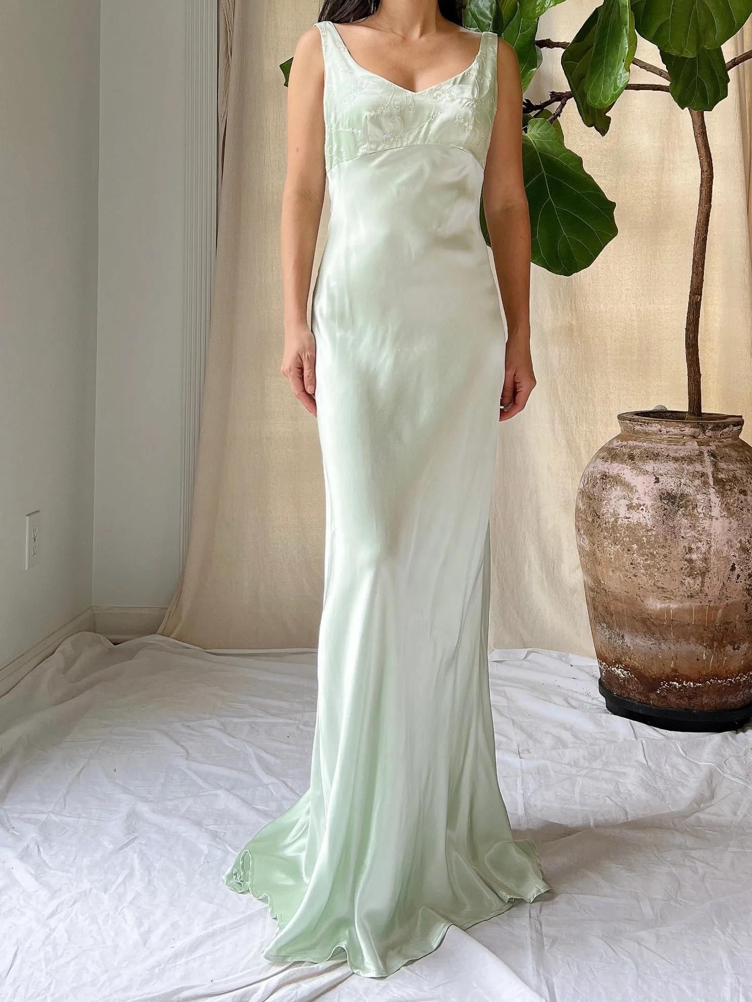 1990s Seafoam Satin Dress - XS