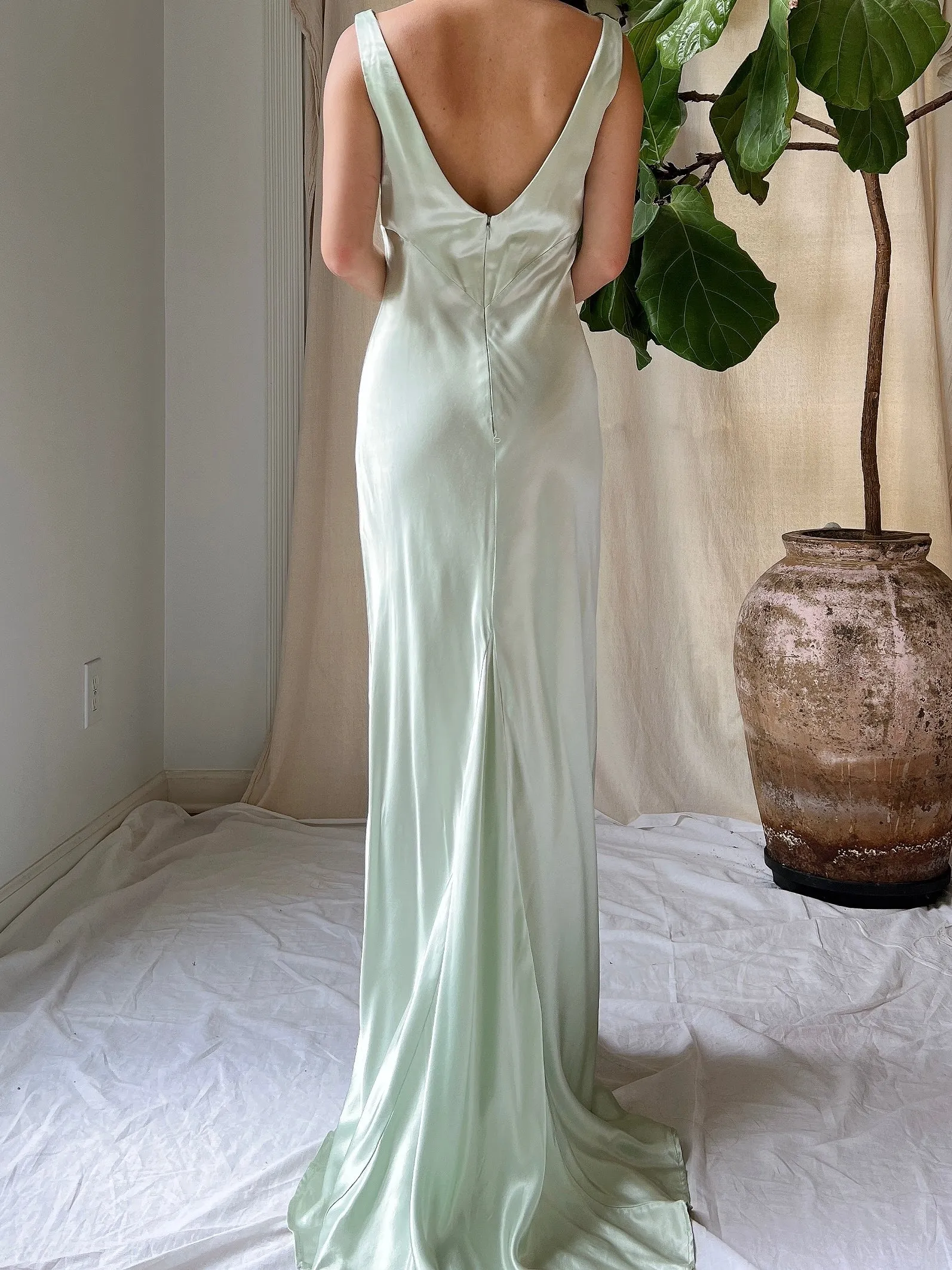 1990s Seafoam Satin Dress - XS