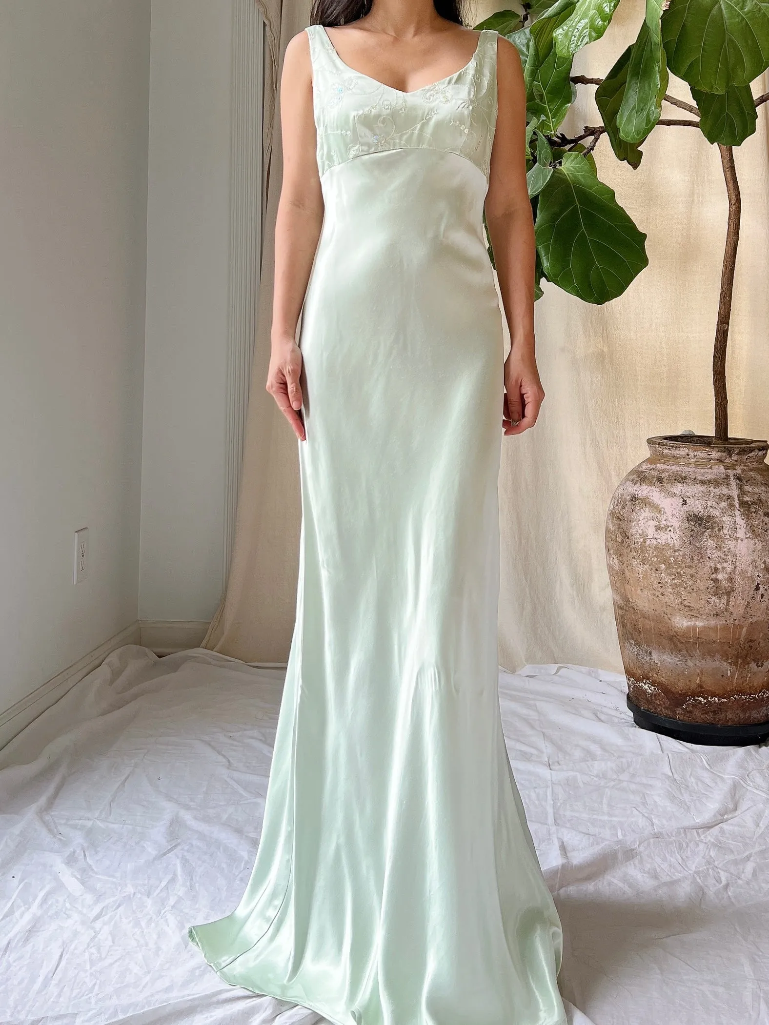1990s Seafoam Satin Dress - XS