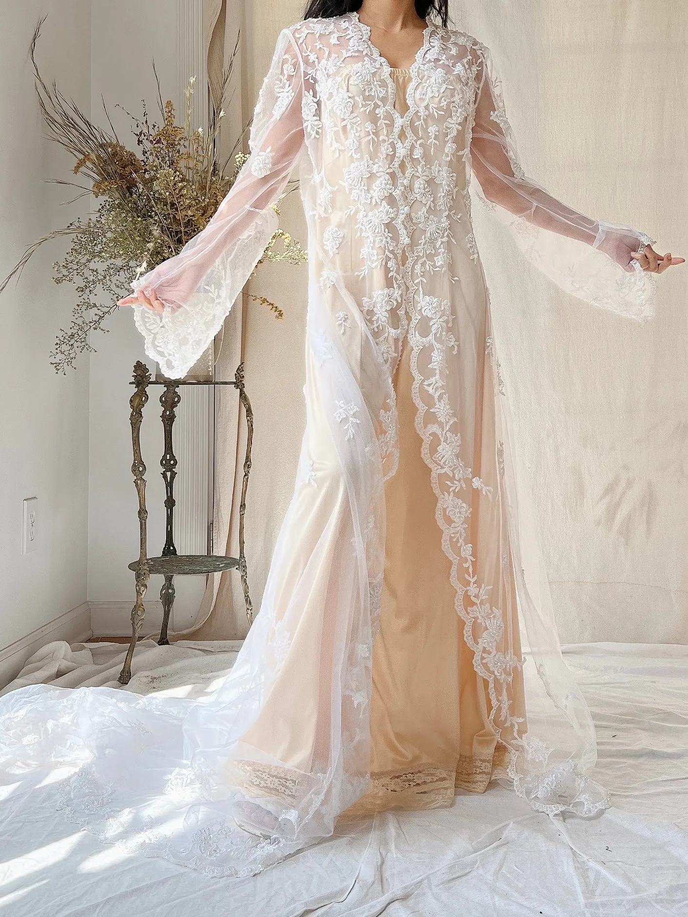 1990s Sheer Embroidered Duster - OSFM