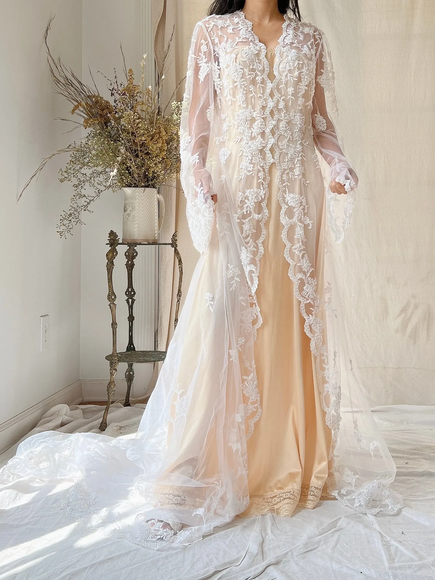 1990s Sheer Embroidered Duster - OSFM