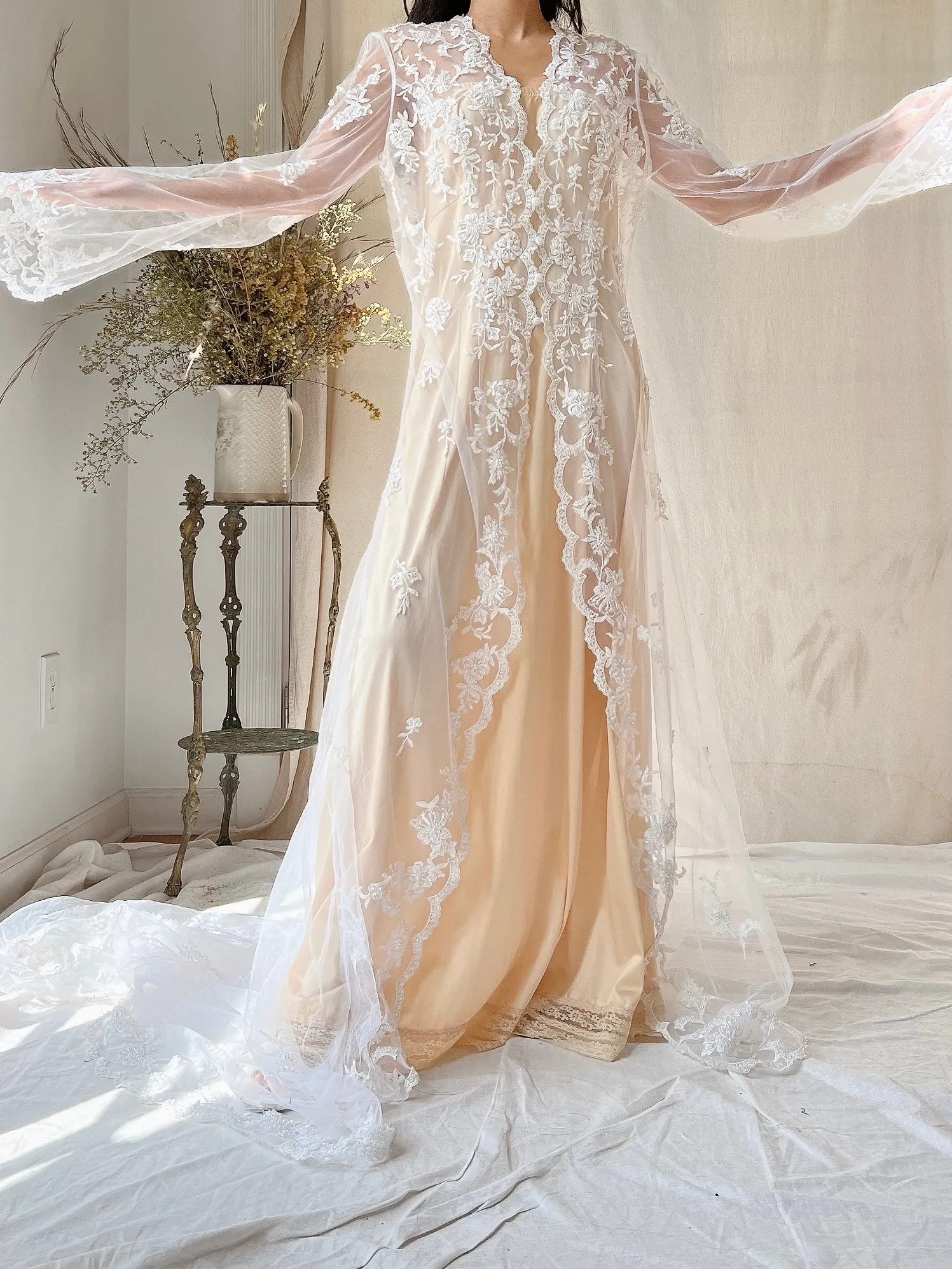 1990s Sheer Embroidered Duster - OSFM