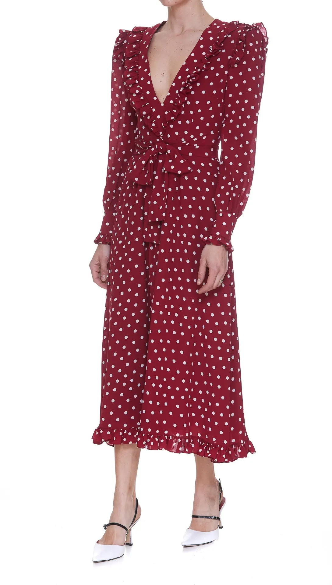 Alessandra Rich Polka Dot Print V-Neck Wrap Dress