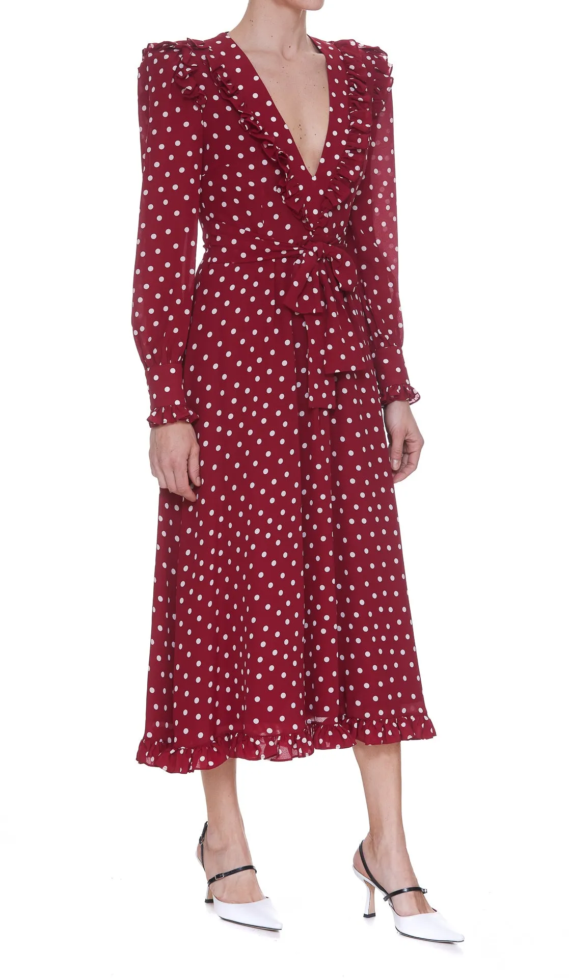 Alessandra Rich Polka Dot Print V-Neck Wrap Dress