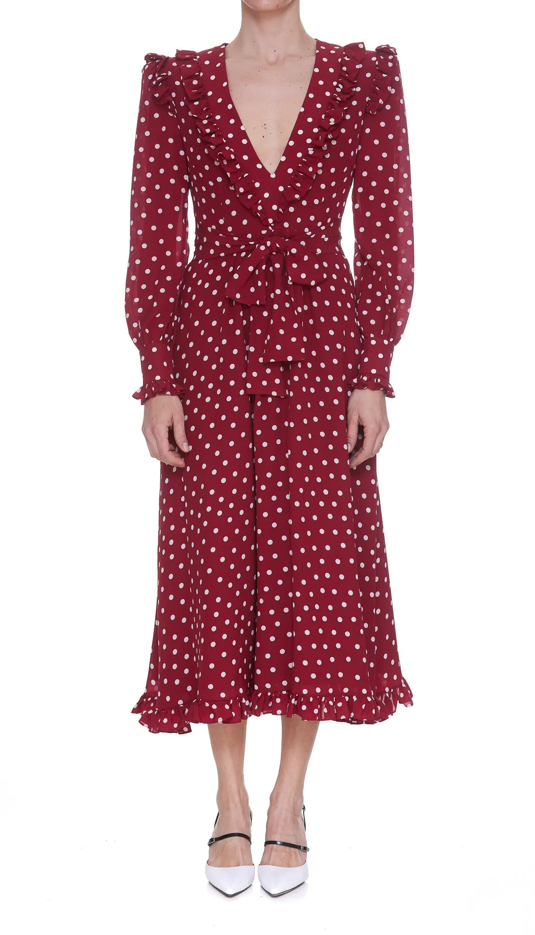 Alessandra Rich Polka Dot Print V-Neck Wrap Dress