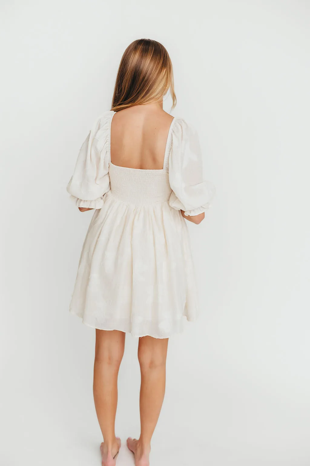 Alina Embroidered Babydoll Mini Dress in Cream