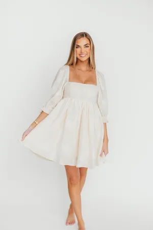 Alina Embroidered Babydoll Mini Dress in Cream