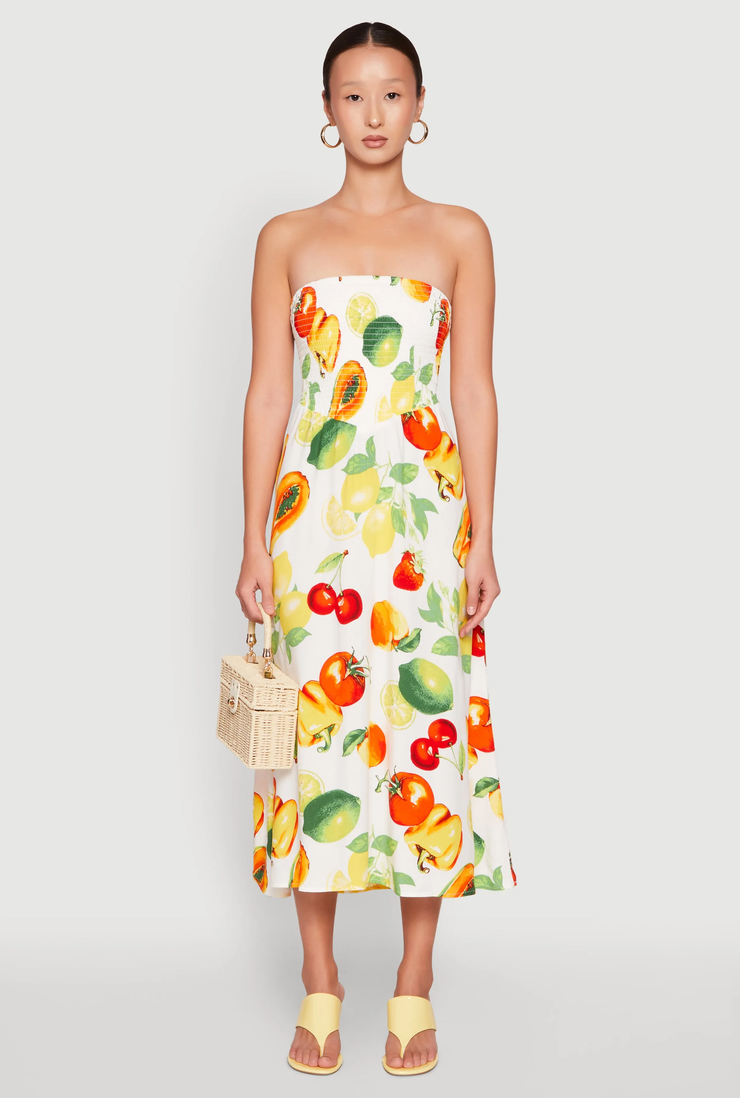Almost Famous Assorted Fruit Smocked Dress