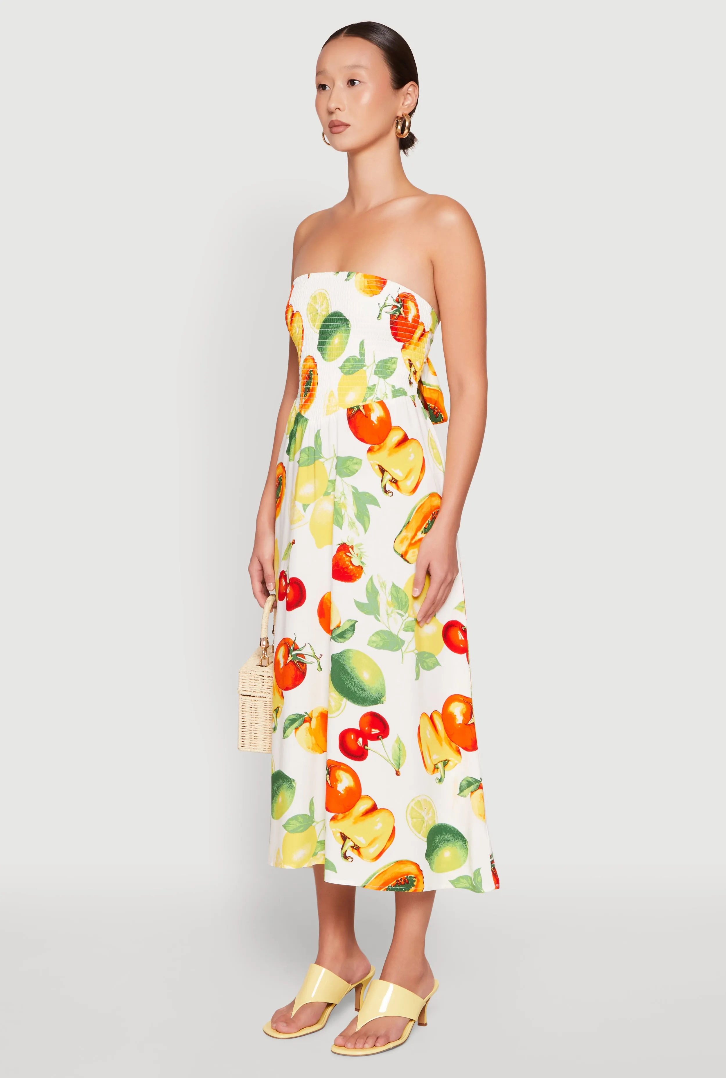 Almost Famous Assorted Fruit Smocked Dress