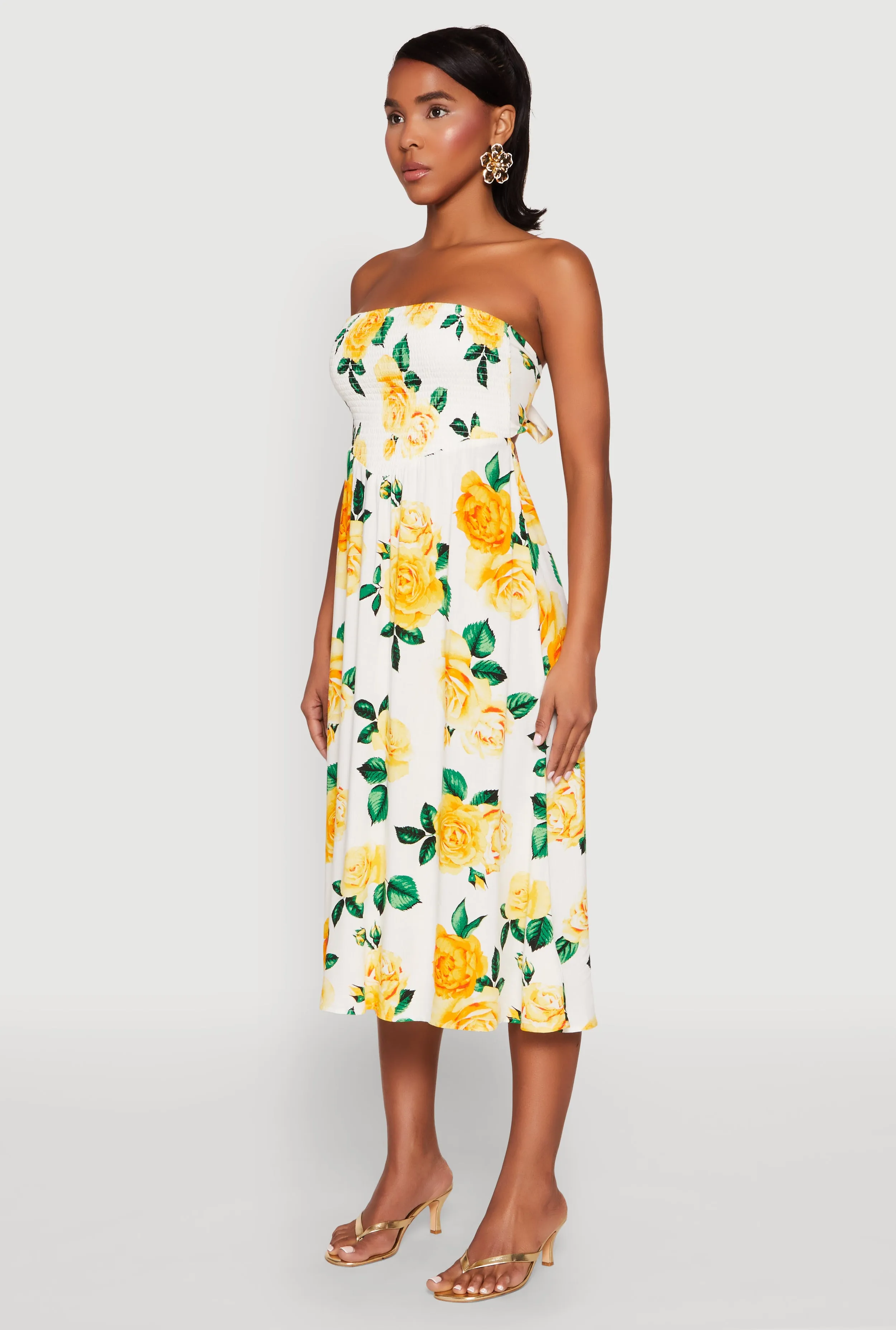 Almost Famous Floral Print Smocked Midi Dress