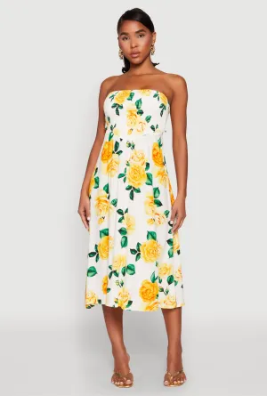 Almost Famous Floral Print Smocked Midi Dress