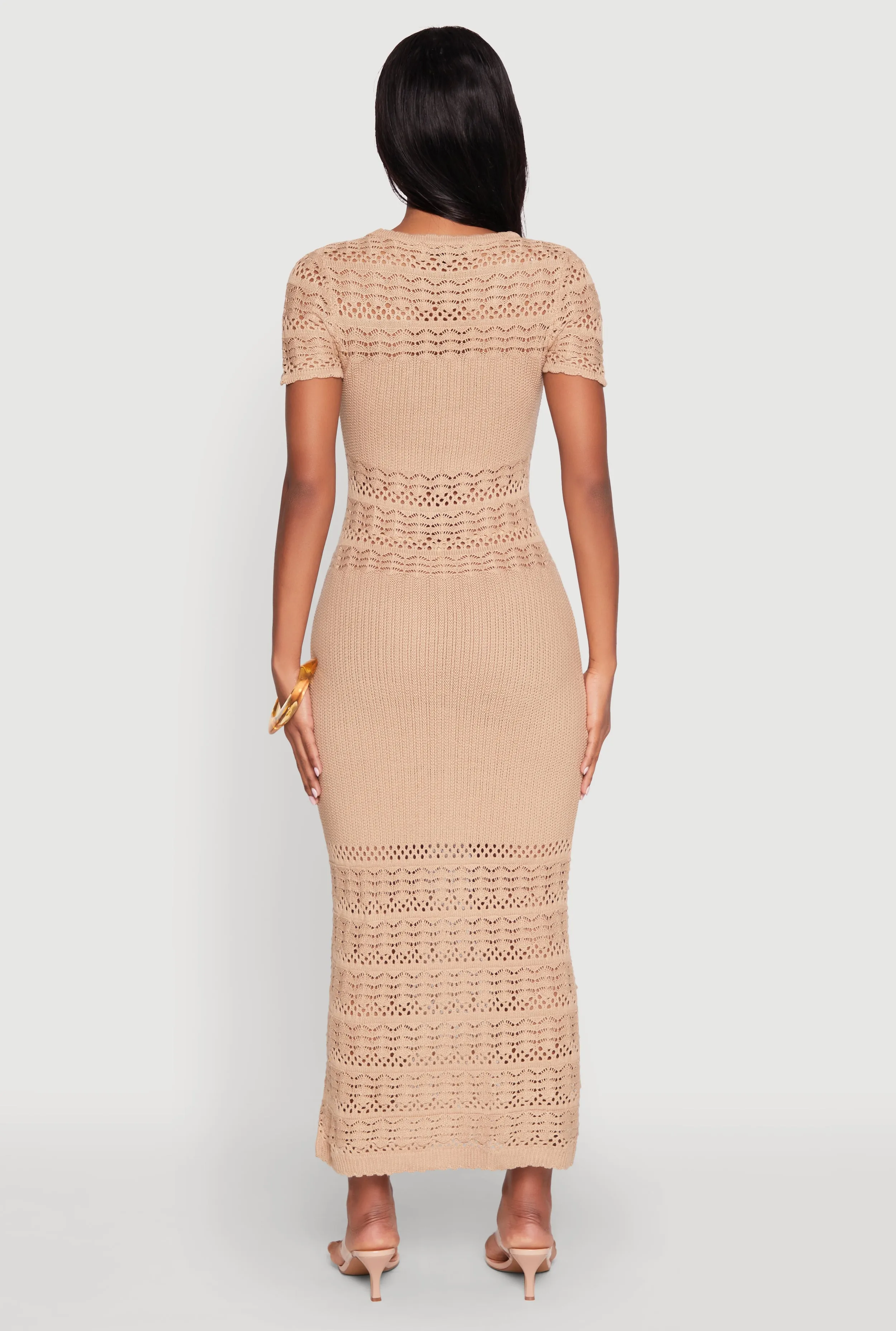 Almost Famous Short Sleeve Pointelle Maxi Dress