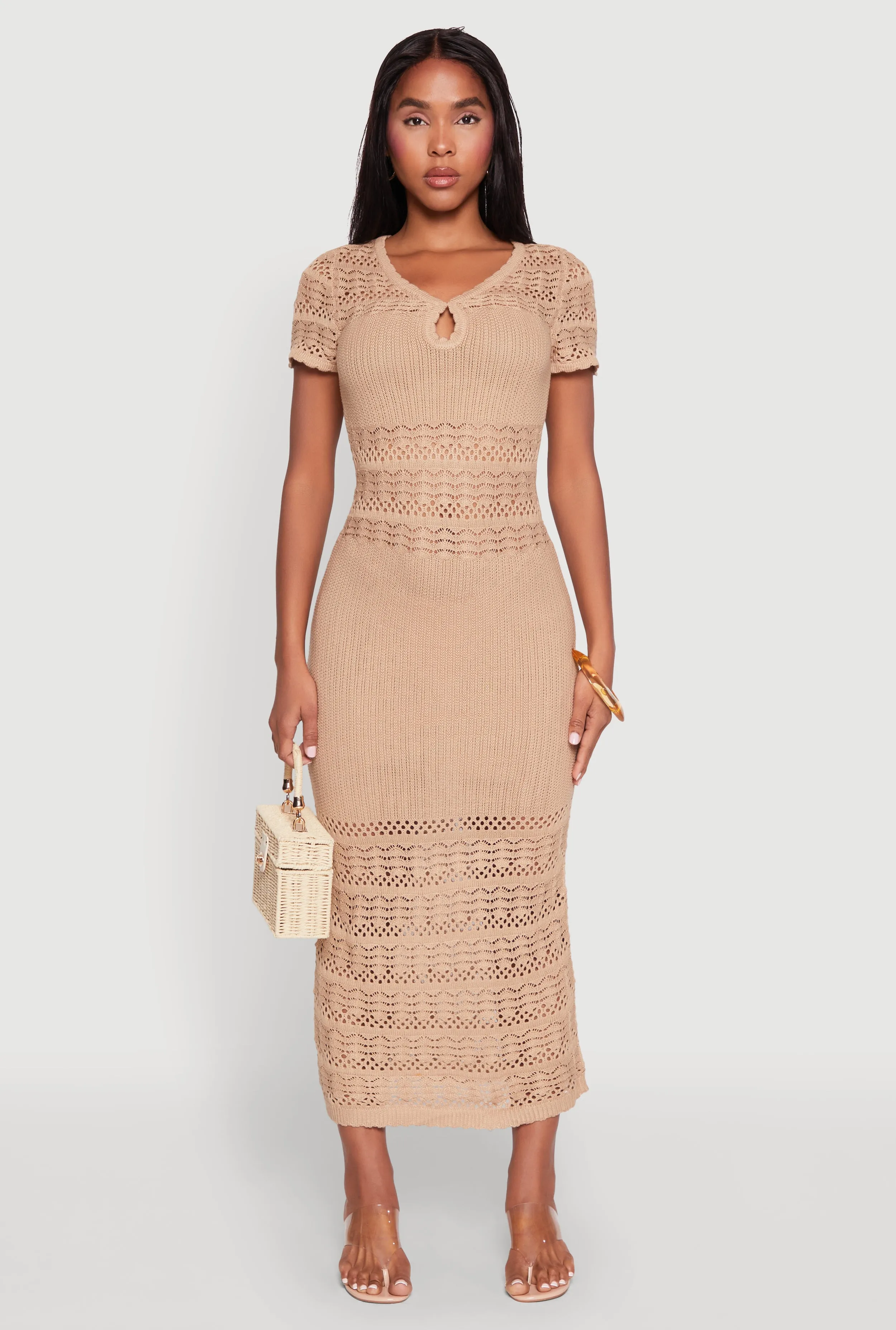 Almost Famous Short Sleeve Pointelle Maxi Dress