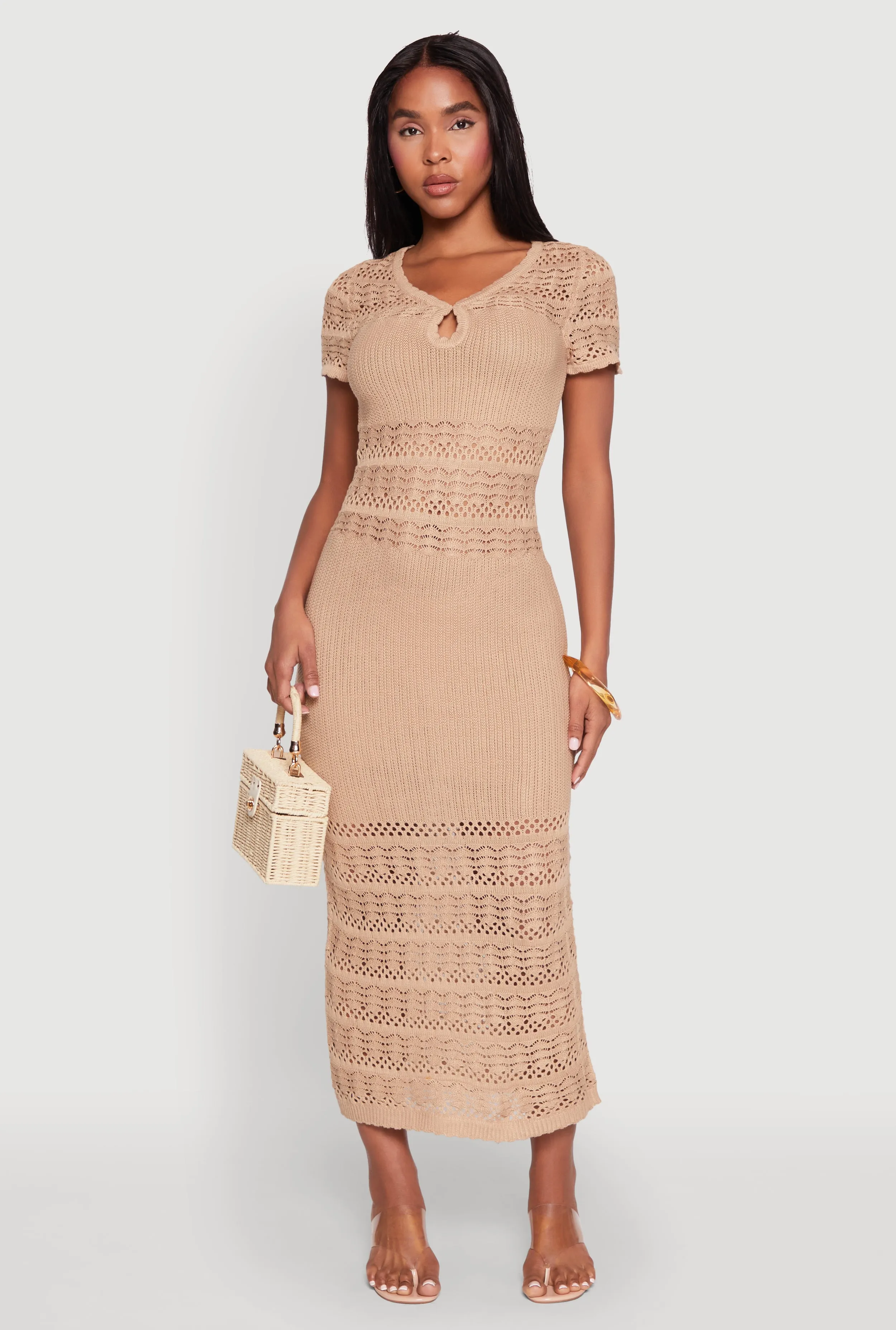 Almost Famous Short Sleeve Pointelle Maxi Dress