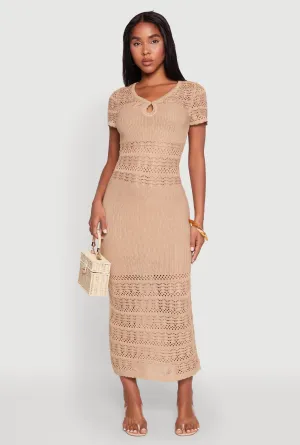 Almost Famous Short Sleeve Pointelle Maxi Dress