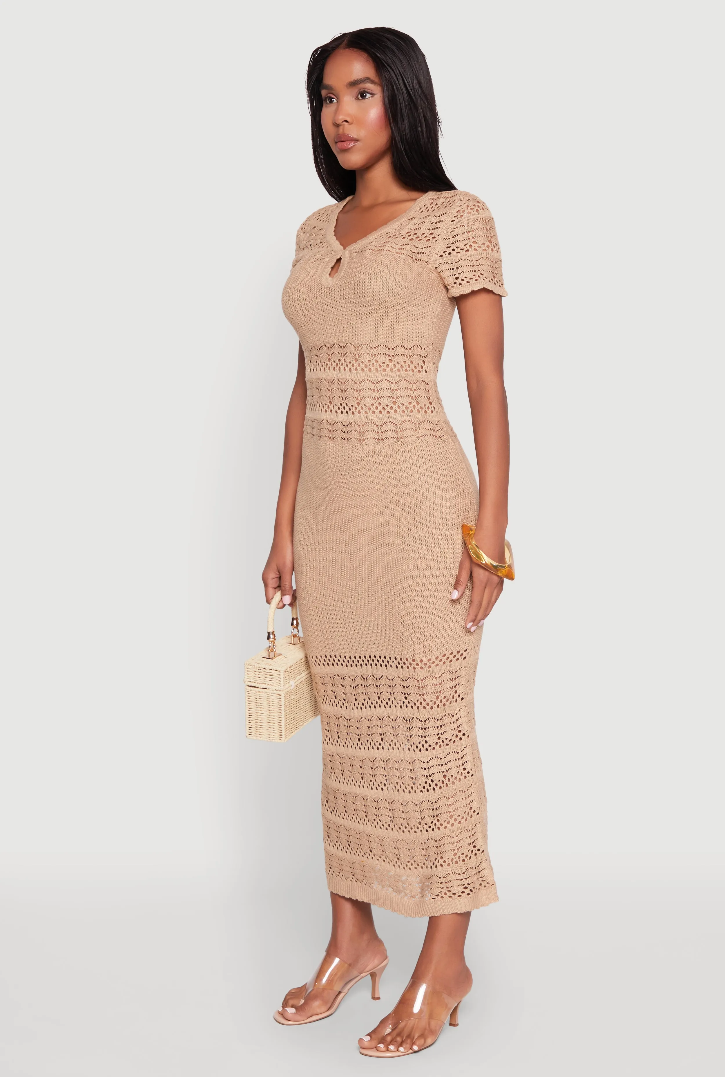 Almost Famous Short Sleeve Pointelle Maxi Dress