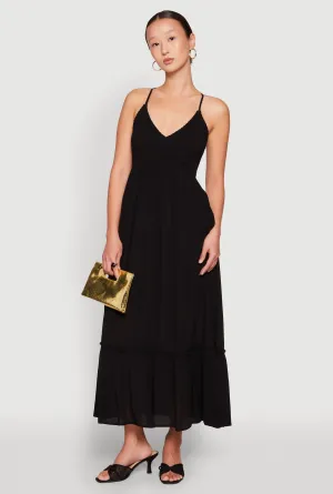 Almost Famous Smocked O Ring Tiered Maxi Dress