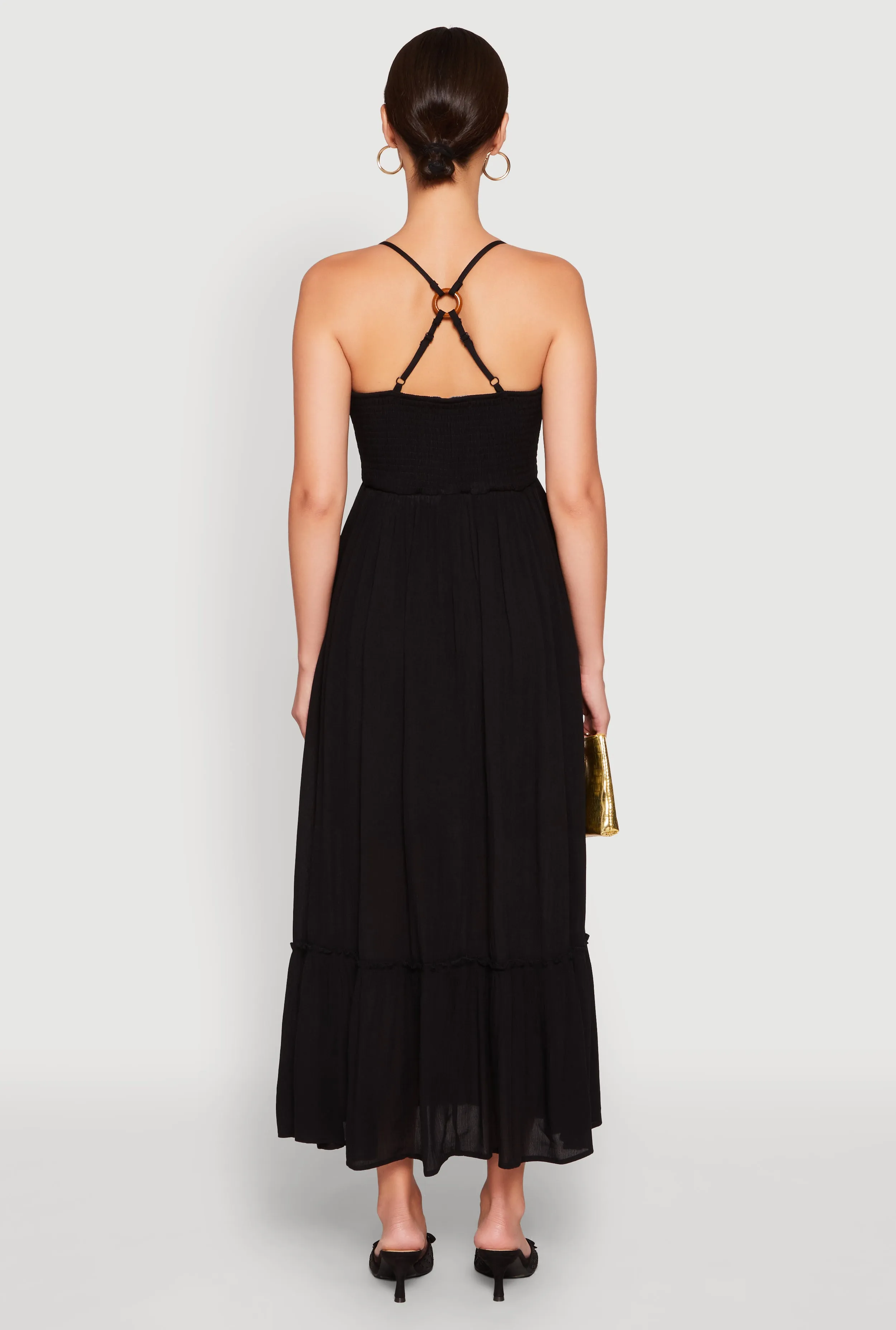 Almost Famous Smocked O Ring Tiered Maxi Dress