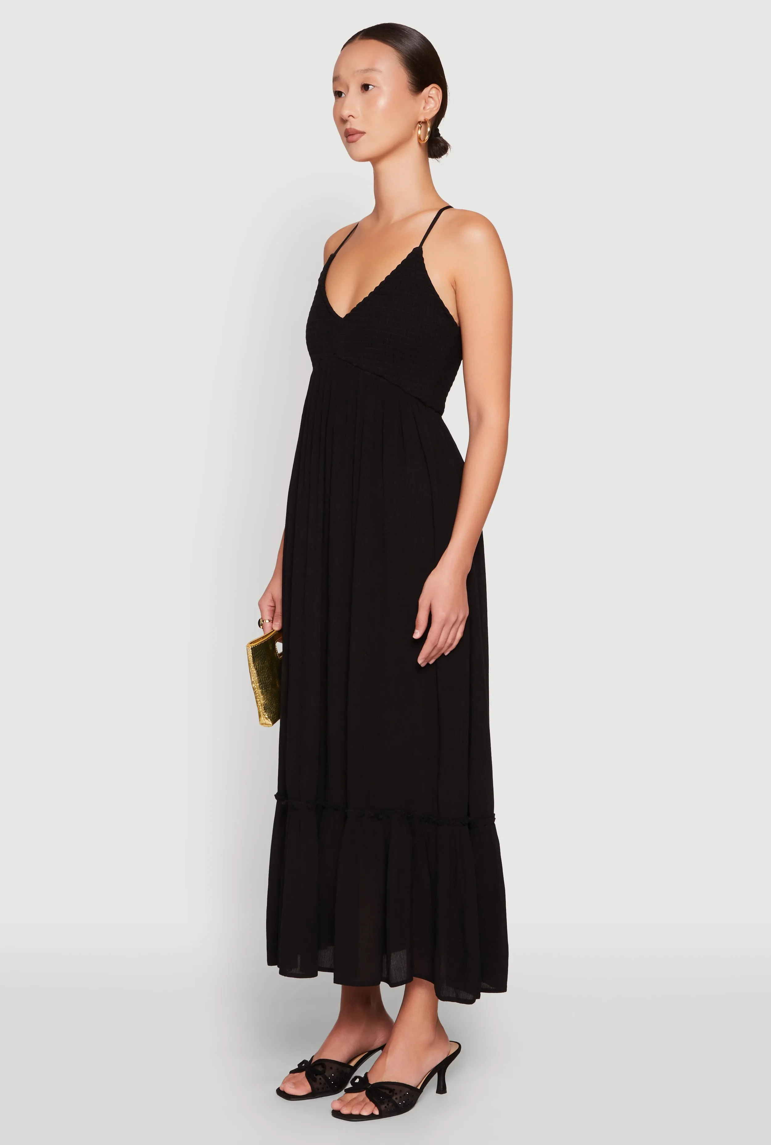 Almost Famous Smocked O Ring Tiered Maxi Dress