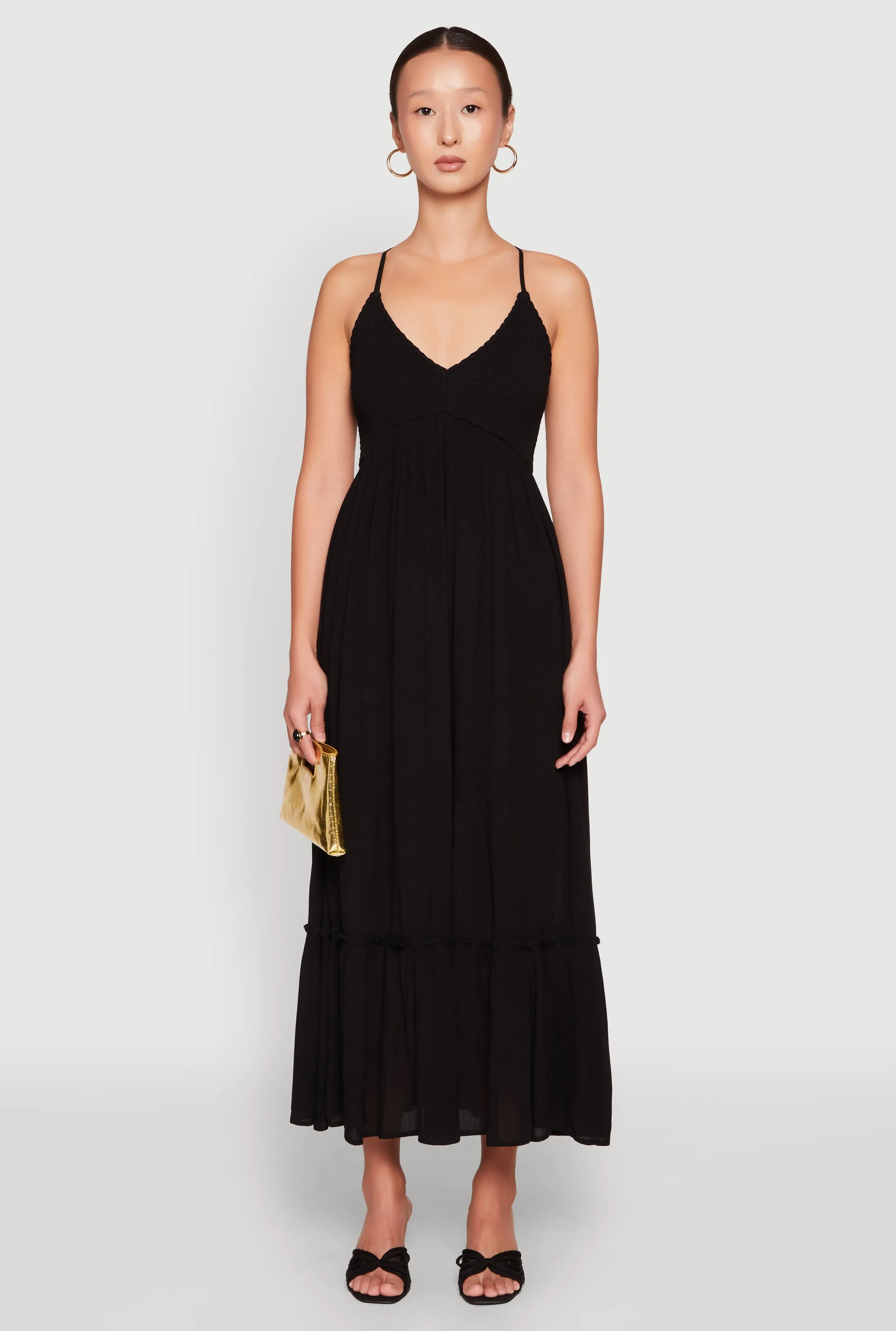 Almost Famous Smocked O Ring Tiered Maxi Dress