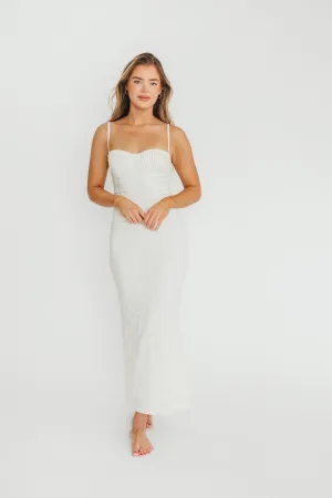 Amira Ruched Bustier Lace Up Back Maxi Dress in Ivory