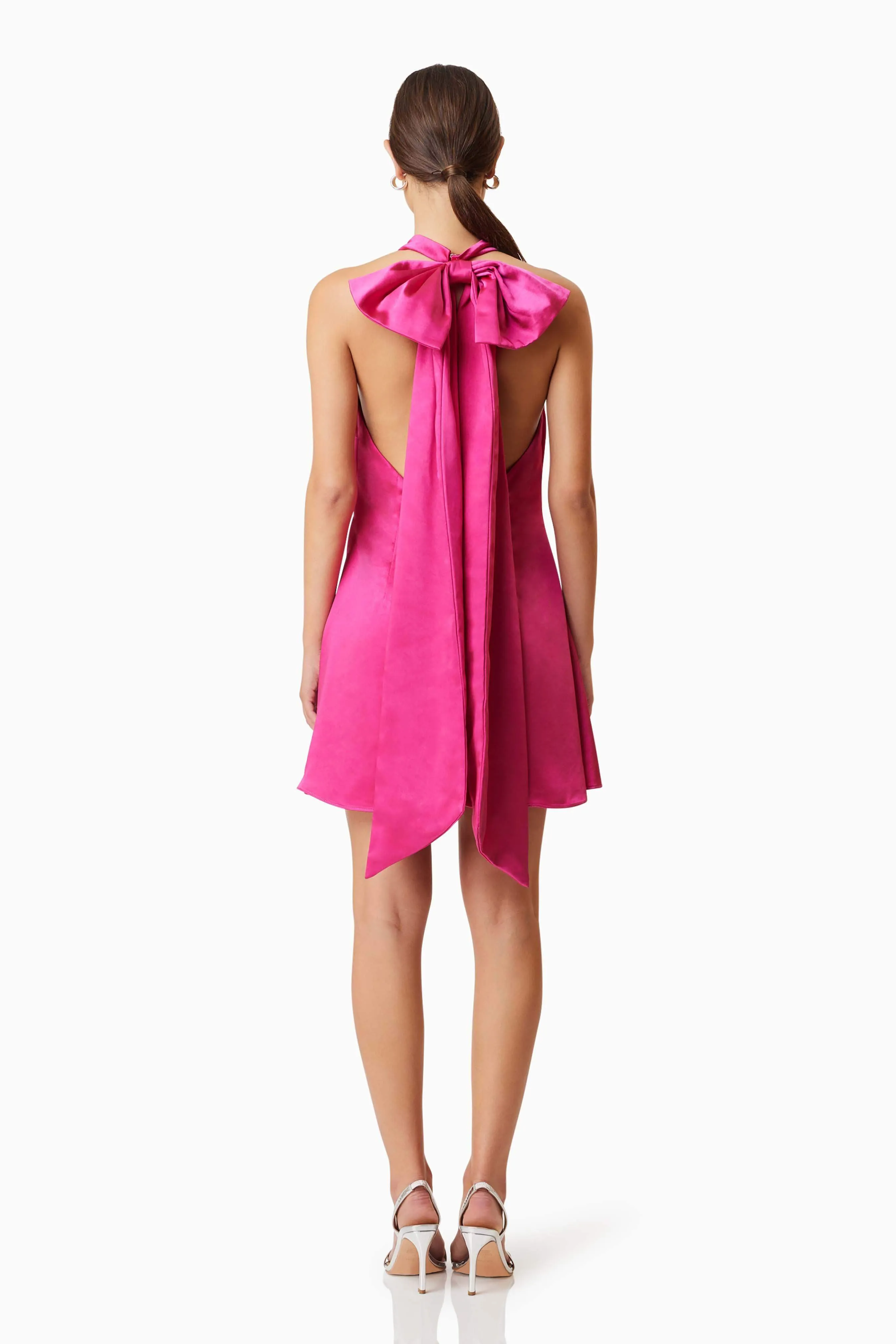Aria Backless Satin Party Dress in Pink
