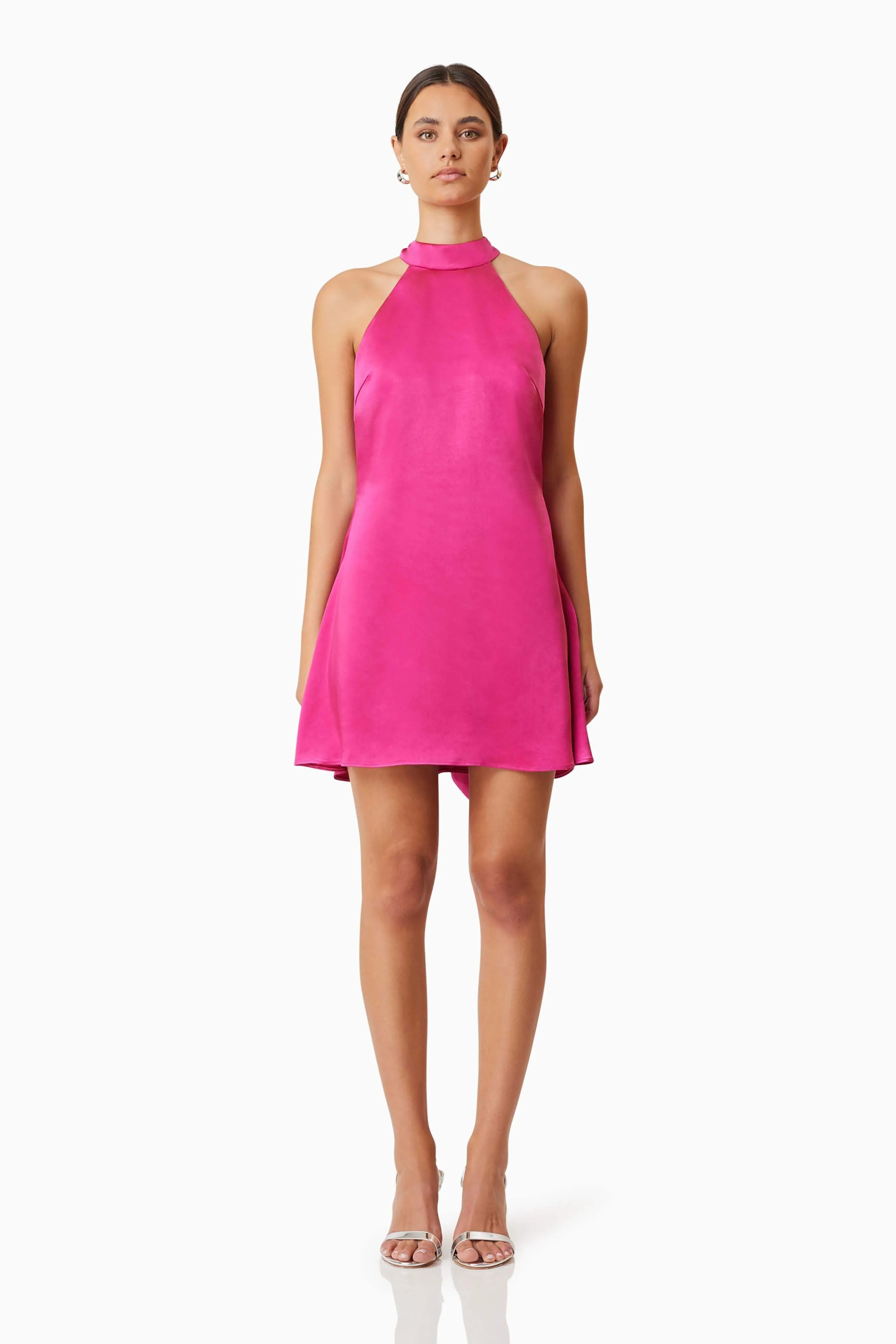 Aria Backless Satin Party Dress in Pink