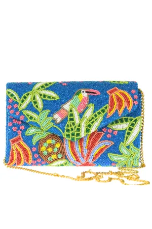 Beaded Envelope Clutch / Blue Toucan