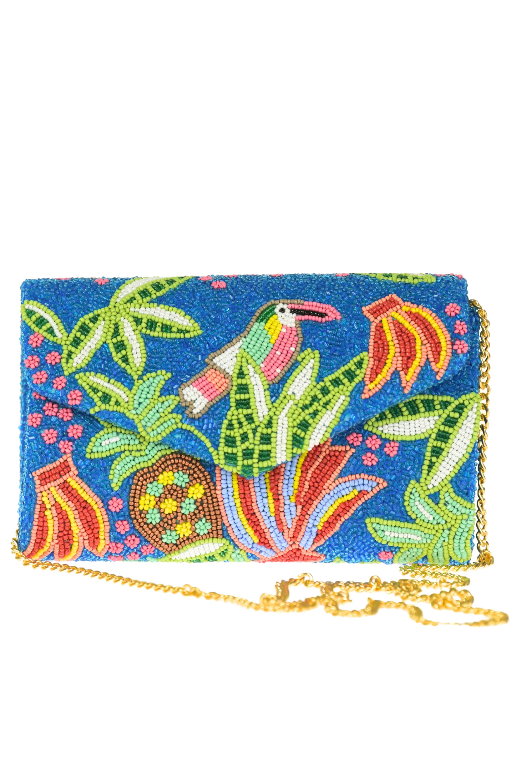 Beaded Envelope Clutch / Blue Toucan