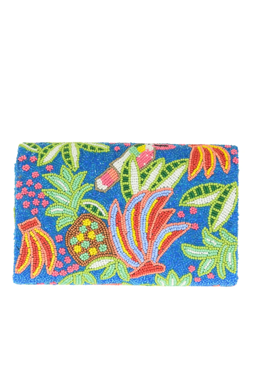 Beaded Envelope Clutch / Blue Toucan
