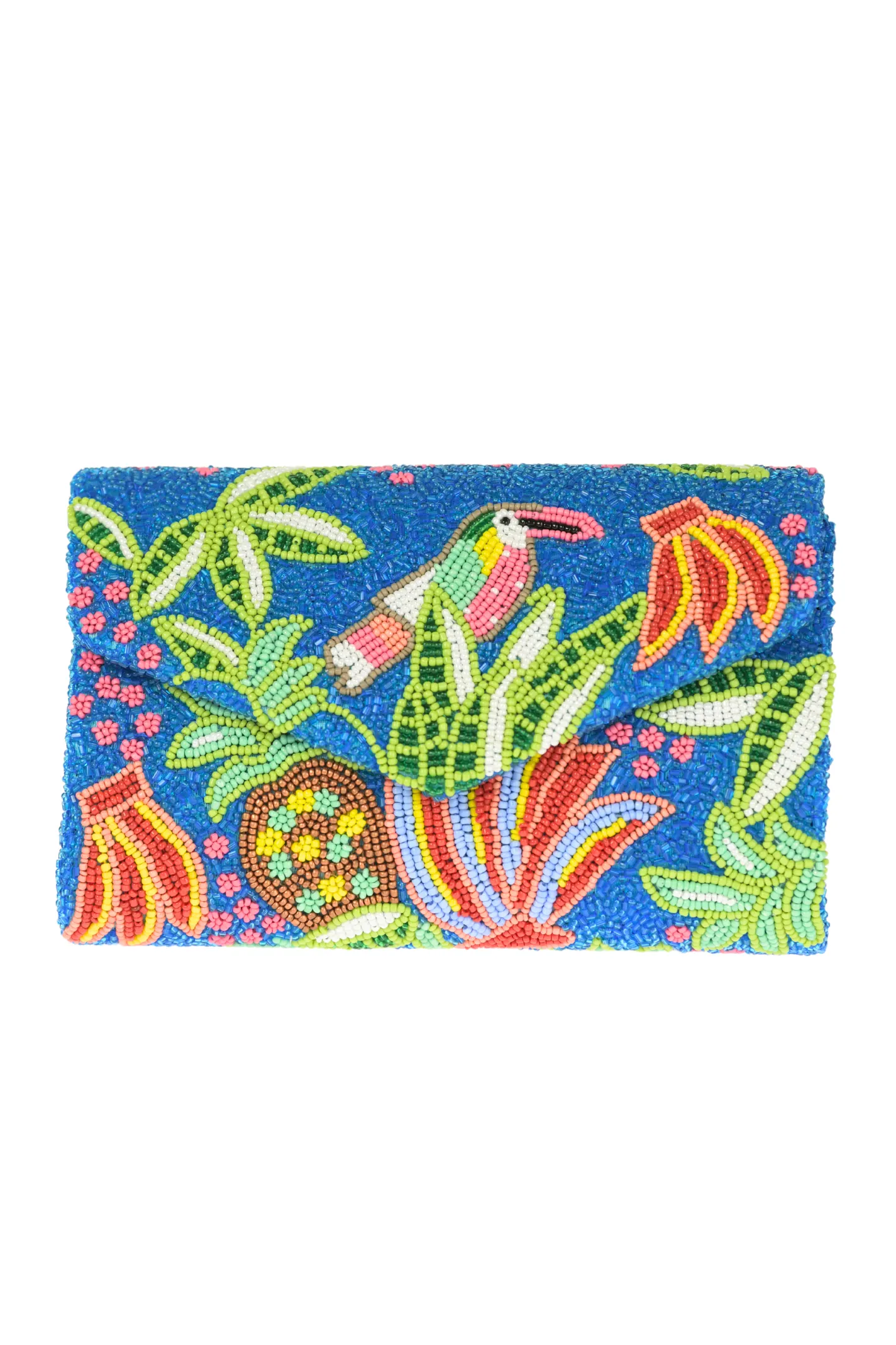 Beaded Envelope Clutch / Blue Toucan