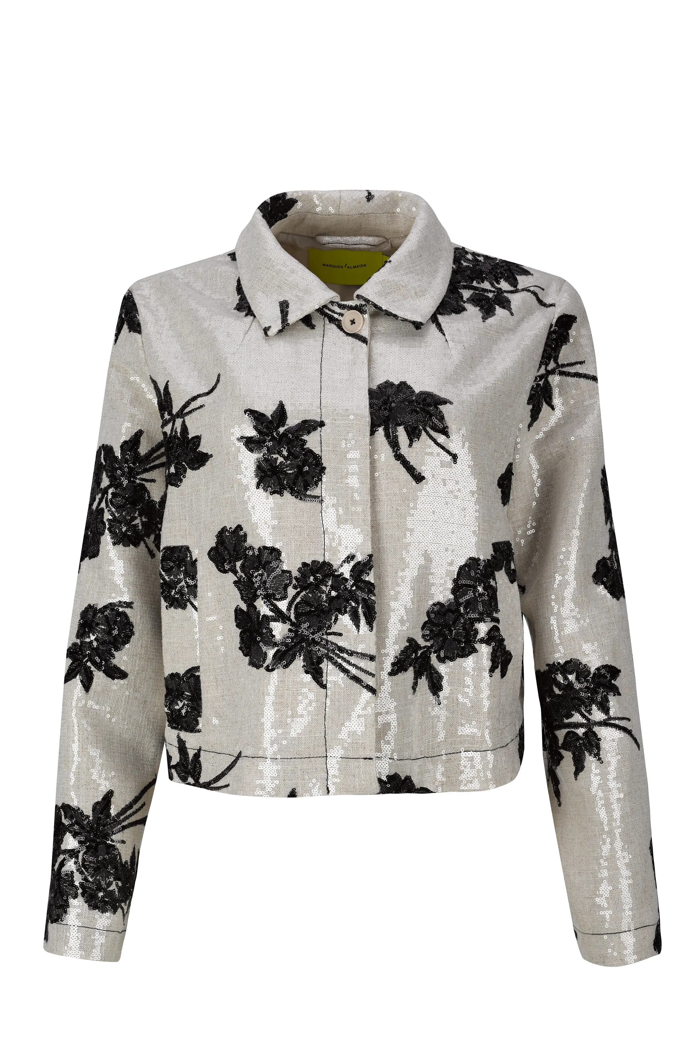 BEIGE SEQUIN CROPPED JACKET