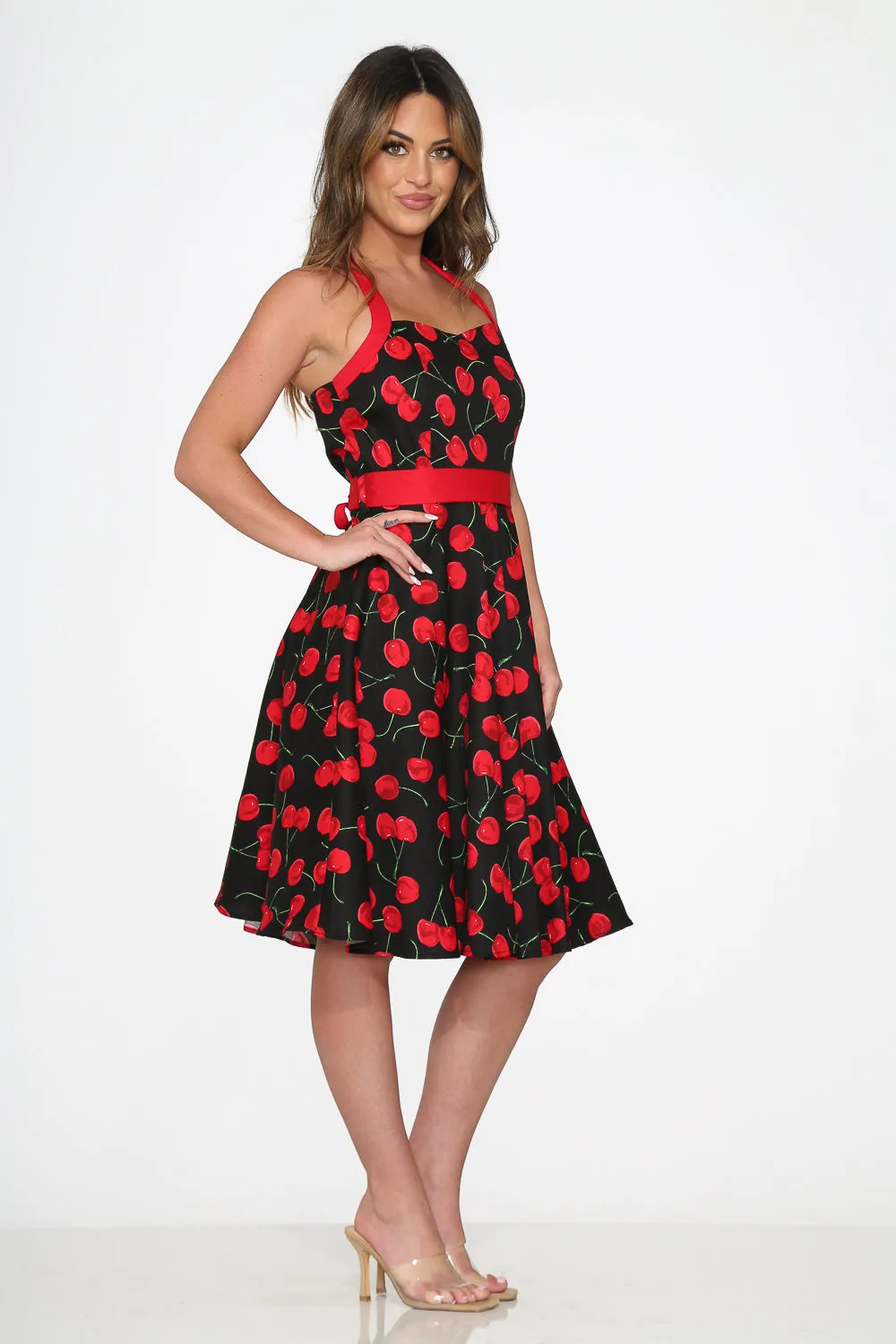 Black & Red Cherry Halter Dress