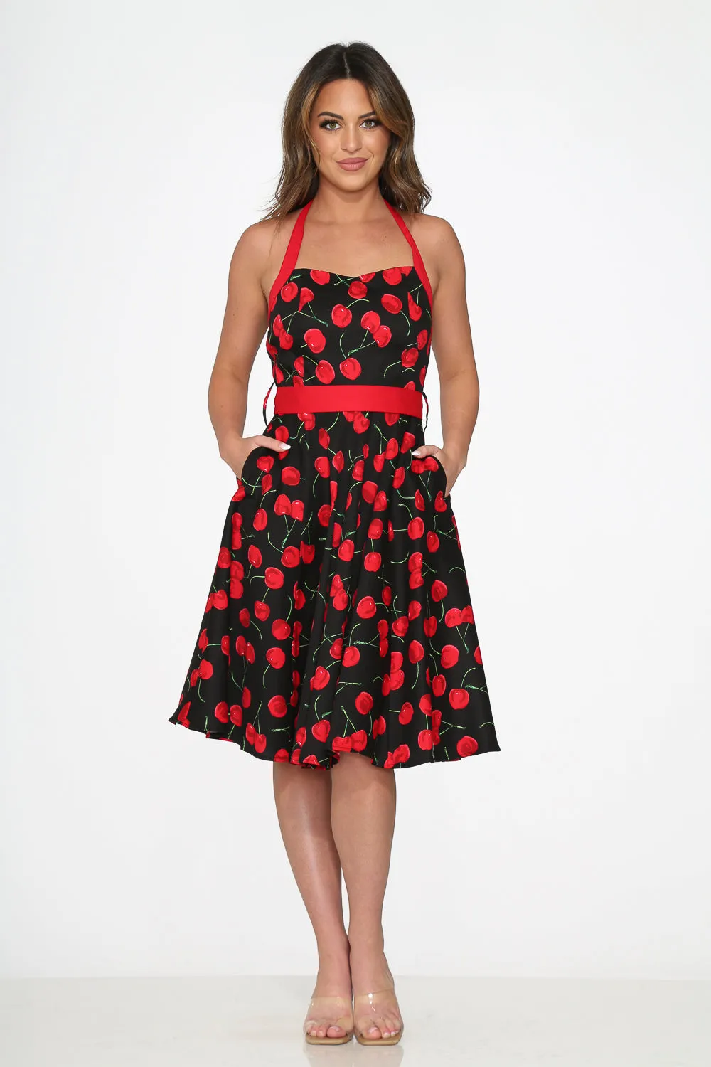 Black & Red Cherry Halter Dress