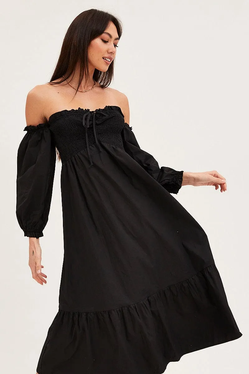 Black Dress Off Shoulder Maxi