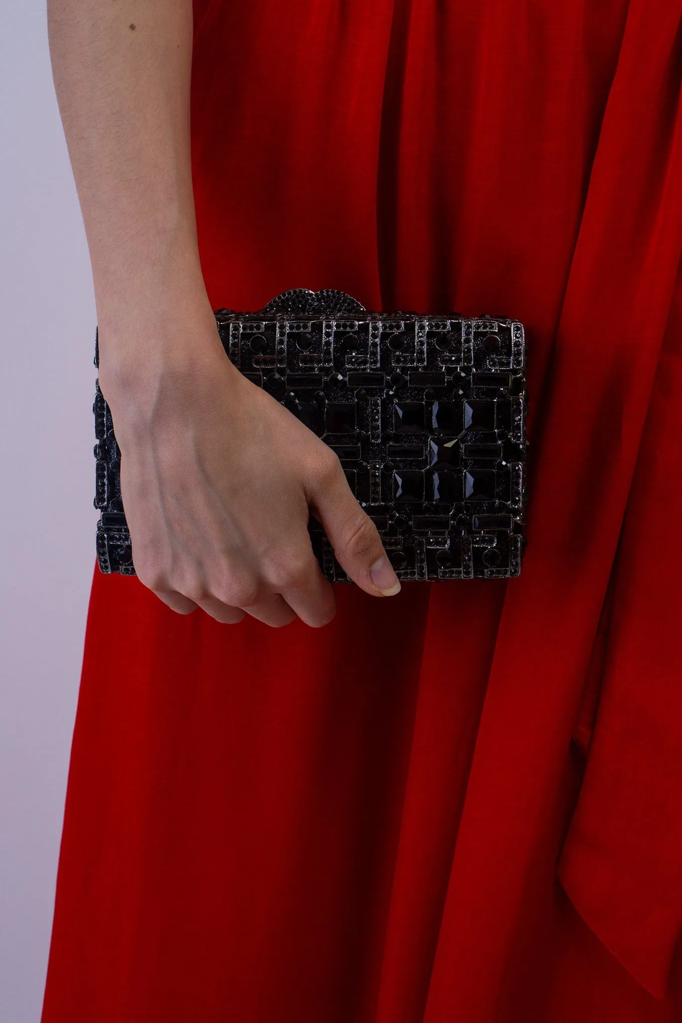 Black Rhinestone Rectangular Box Clutch