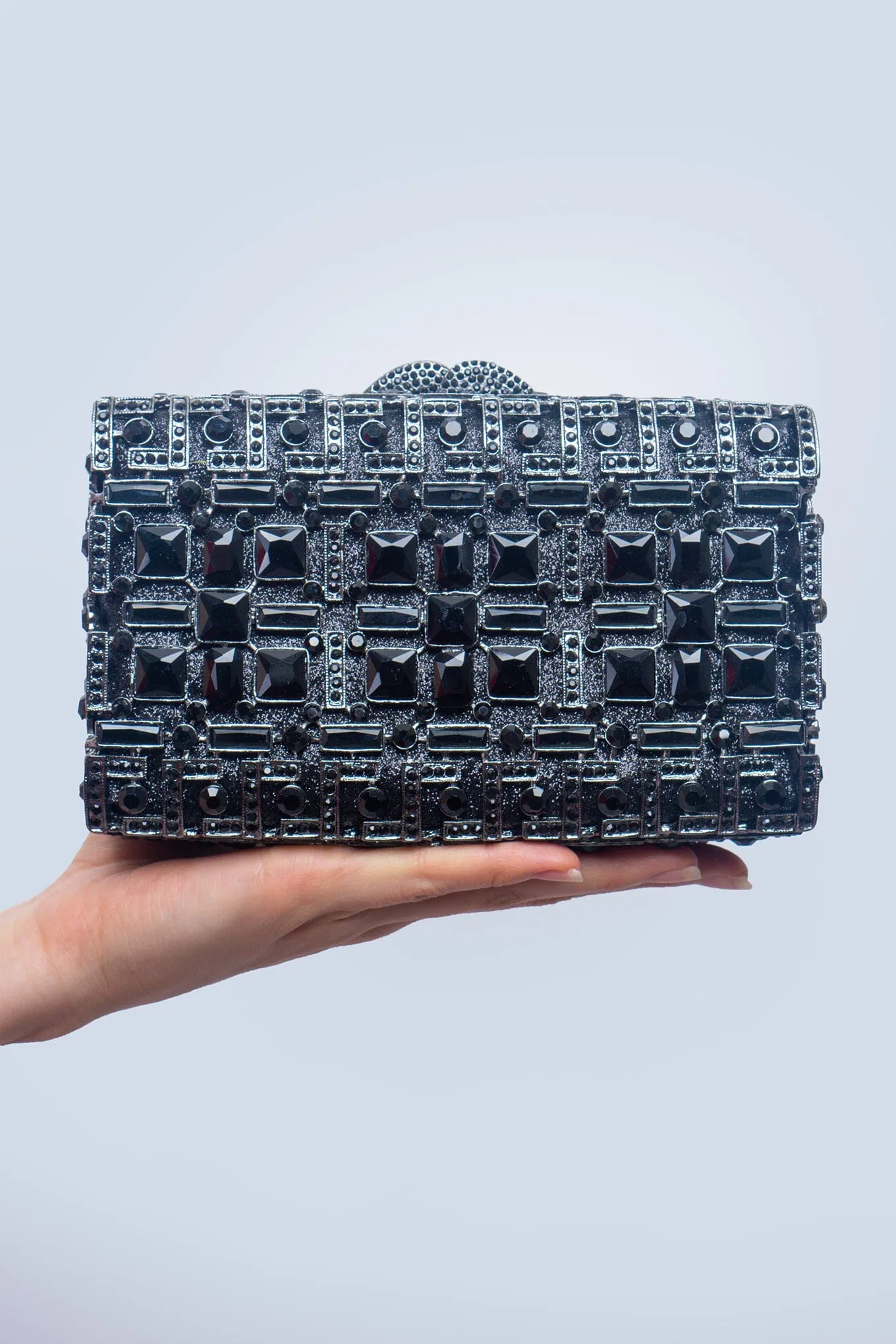 Black Rhinestone Rectangular Box Clutch