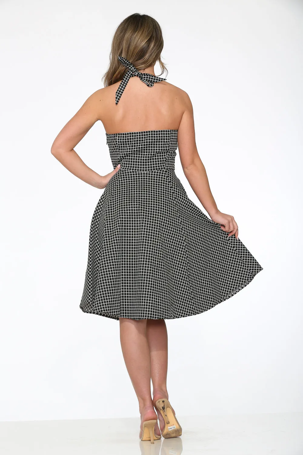 Black White Checkmate Halter Dress