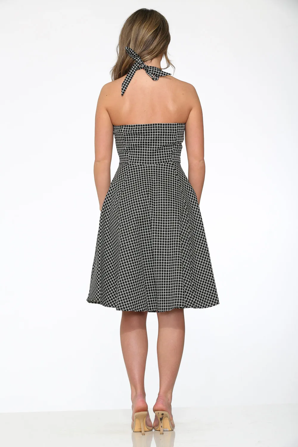 Black White Checkmate Halter Dress
