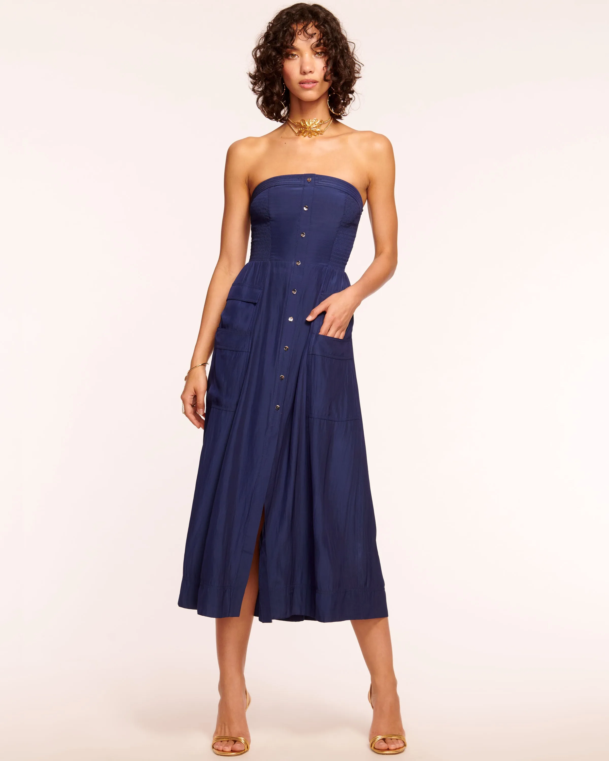 Blair Strapless Smocked Midi Dress