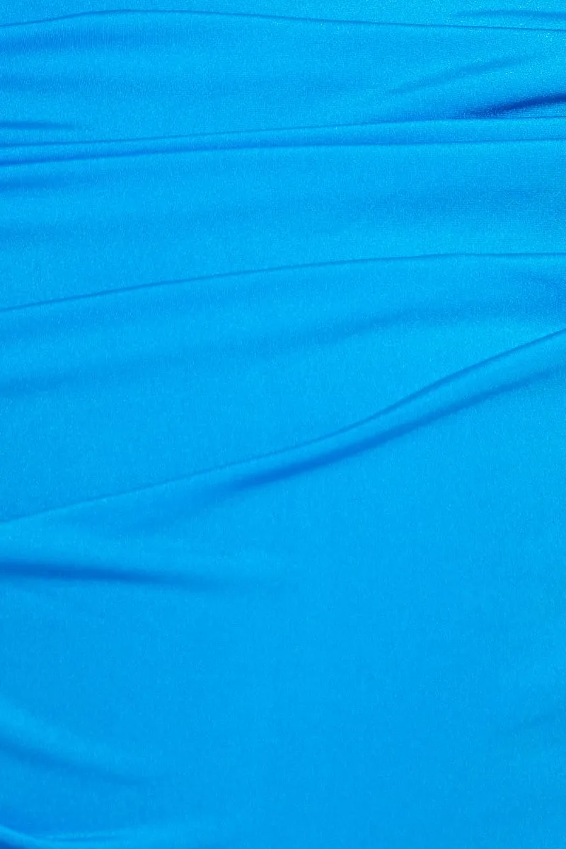 Blue Mini Dress One Shoulder Slinky Cut Out With Detail