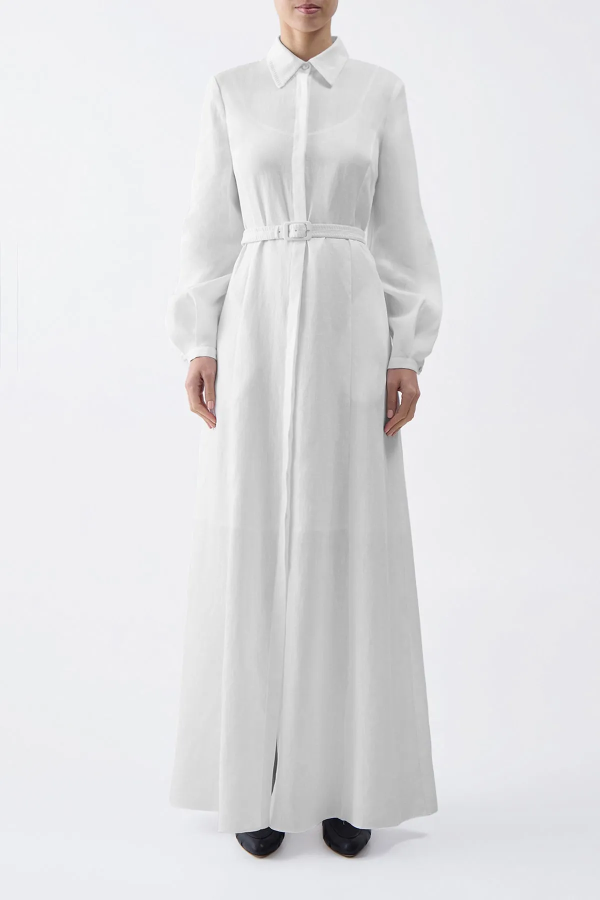 Breton Maxi Shirtdress with Slip in Ivory Aloe Linen